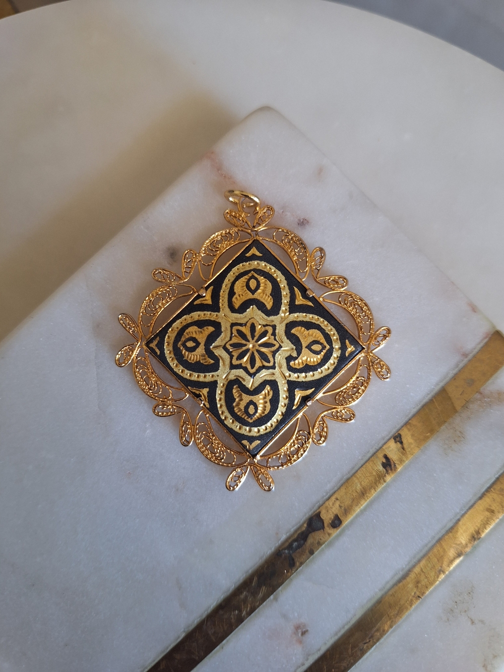 Gold and Black Filigree Pendant